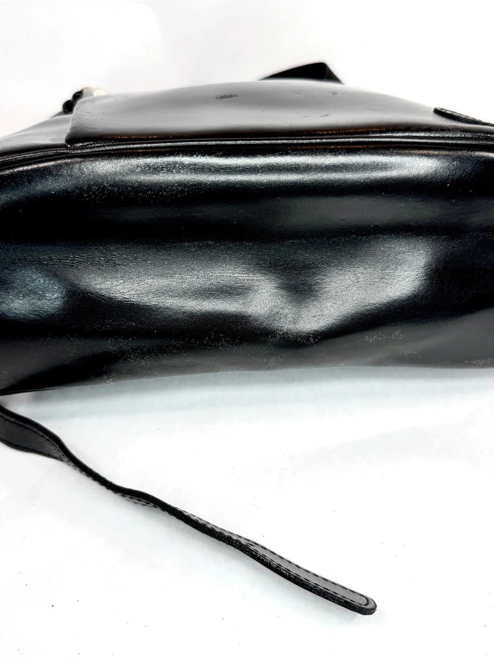 VTG Longchamp Roseau Trapezoid Bucket Shoulder Bag Black Leather France 90s